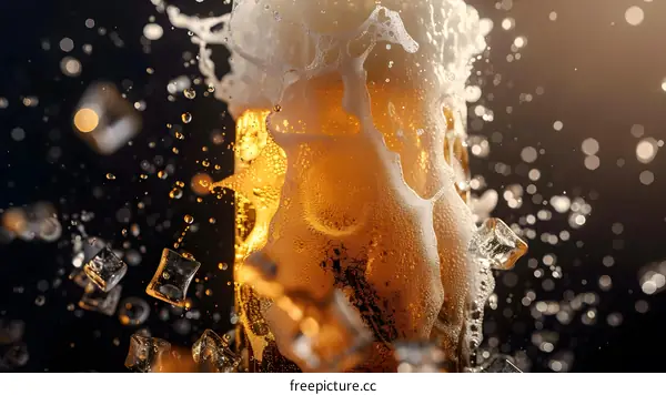 Close Up of a Glass of Beer with Ice Cubes