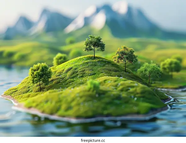 Island in the Middle of a Lake with Mountains in the Distance