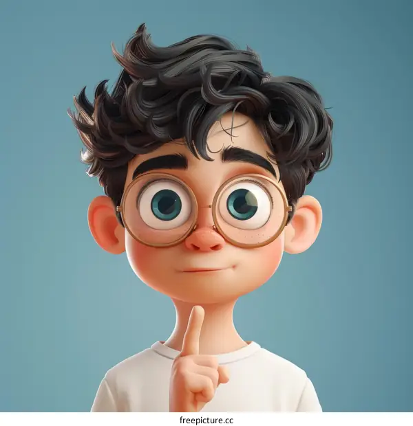 Cute Cartoon Boy with Glasses Shushing