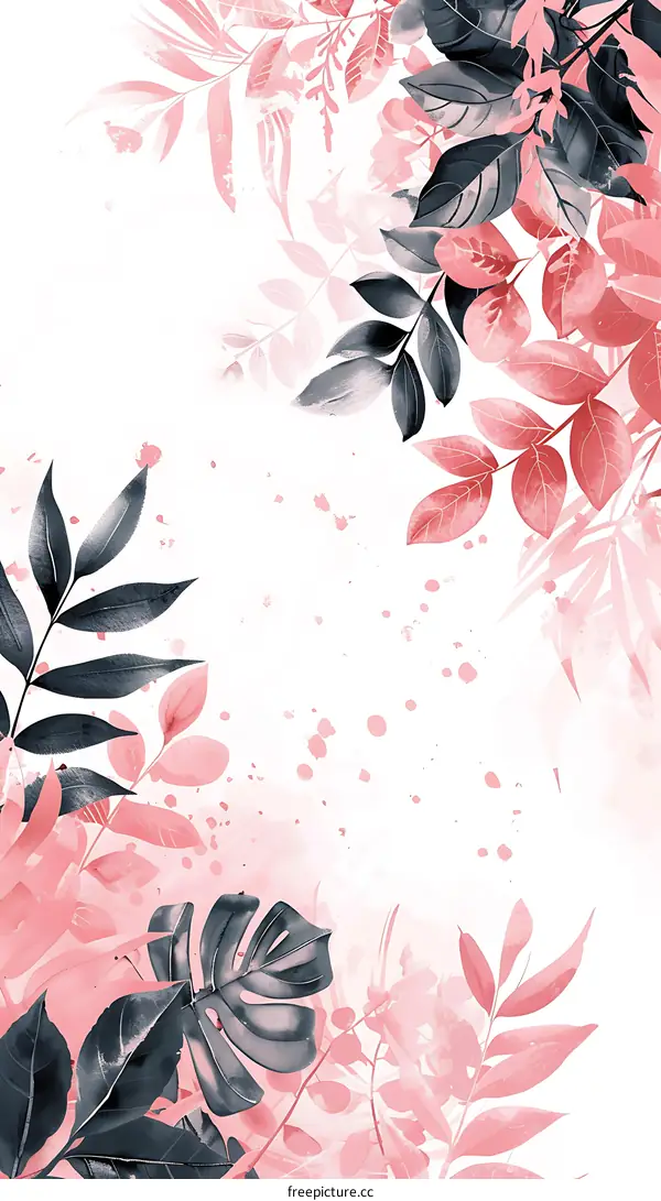 Pink and Grey Watercolor Leaves Background