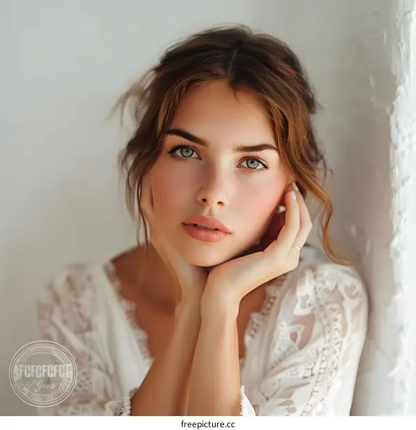 portrait of a beautiful woman with green eyes and freckles
