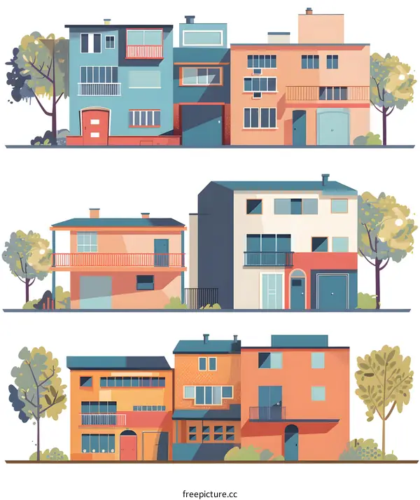 Colorful Cartoon Illustration Of A Street With Houses