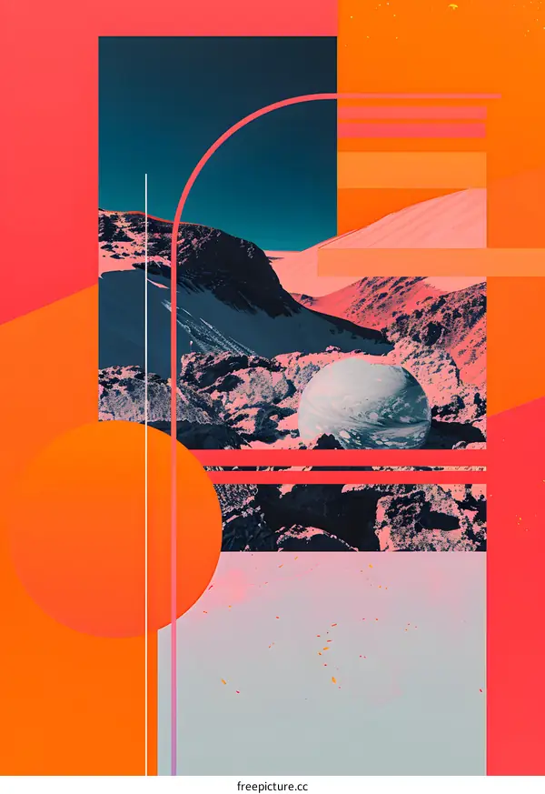 Abstract Art Collage with Mountain Landscape and Geometric Shapes