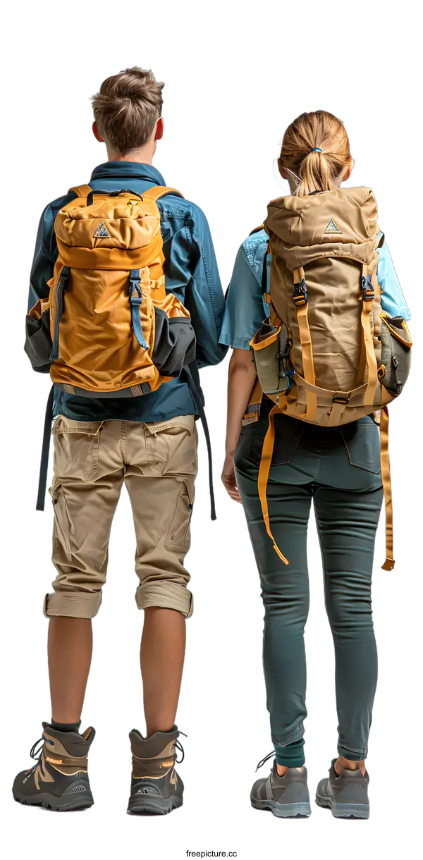 [Transparent Background PNG]Two people with backpacks standing with their backs to the camera