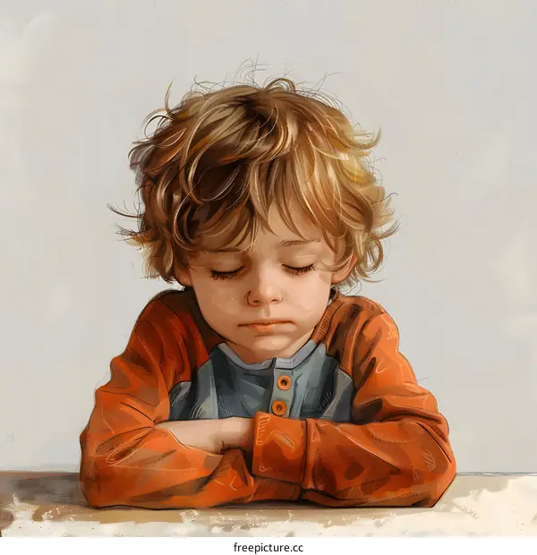 Little boy with blond hair and crossed arms