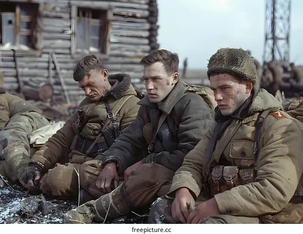 Three soldiers of the Red Army take a break during the Battle of Stalingrad, 1942.