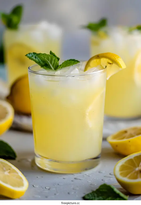 Refreshing Iced Lemonade with Mint and Lemon Slices