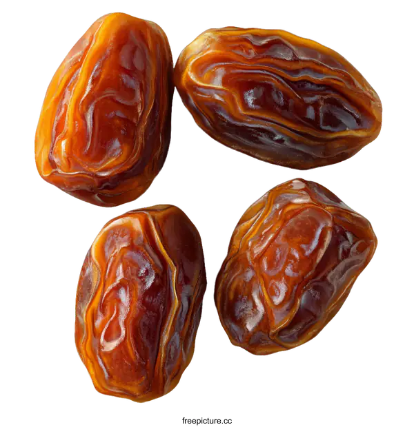 [Transparent Background PNG]Close Up of Four Medjool Dates