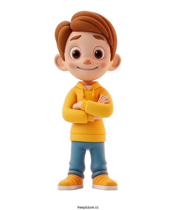 [Transparent Background PNG]3D Cartoon Boy with Folded Arms