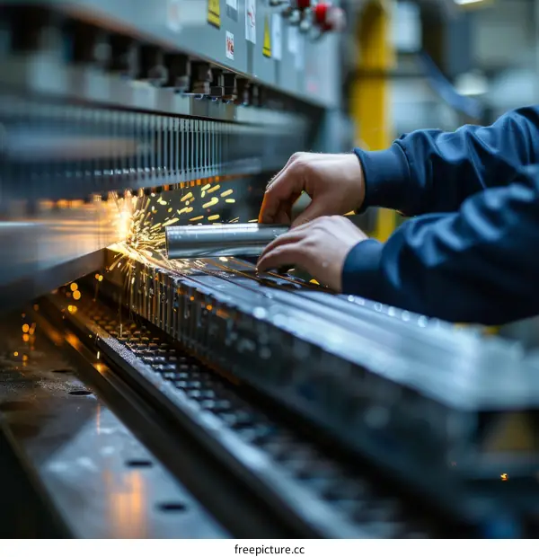 Industrial worker using a machine to cut metal