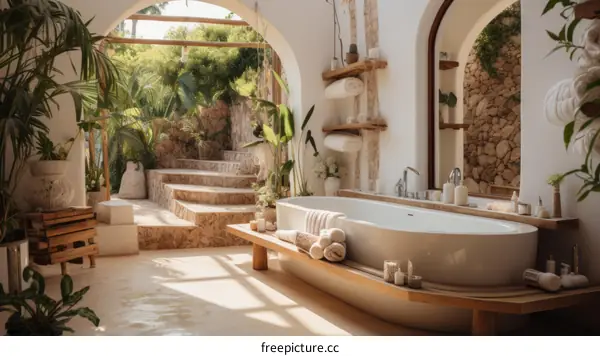 Bathroom with a view of the jungle