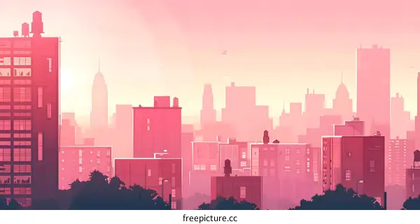 Pink Skyline Cityscape Illustration