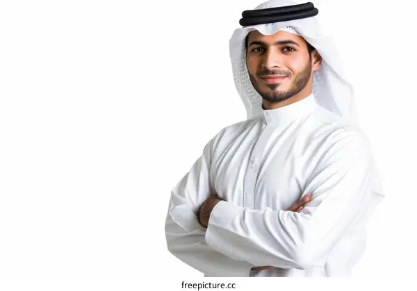 A smiling man wearing a ghutra with an agal