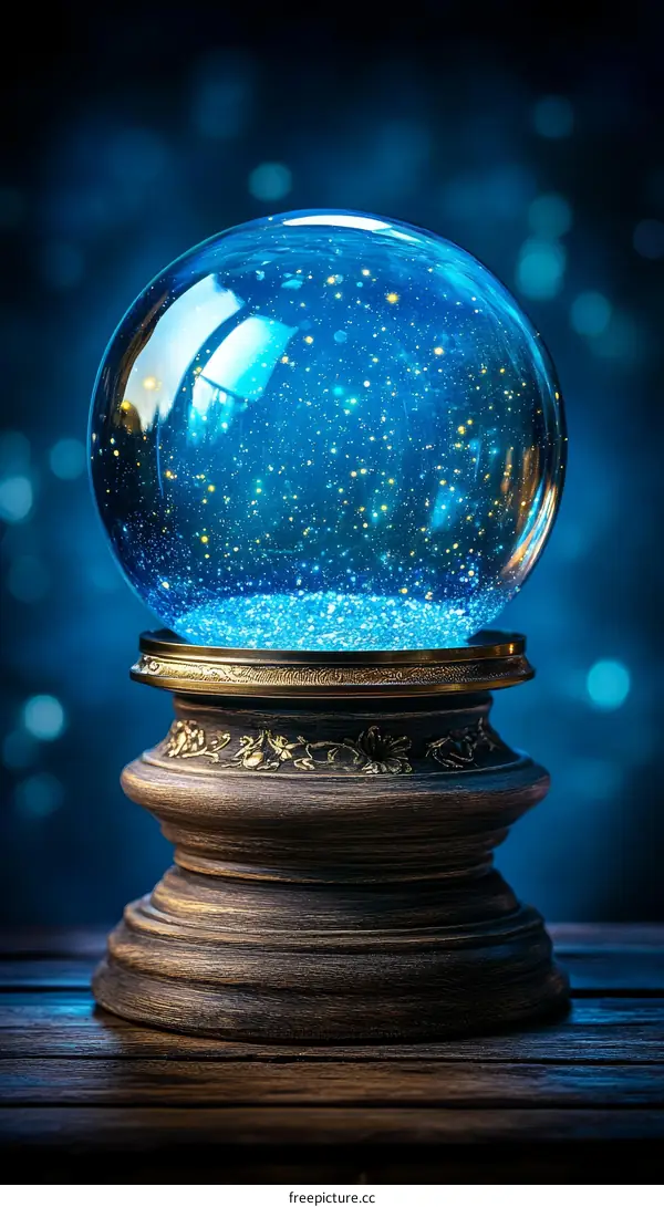 Mystical Crystal Ball Ornament on Wooden Stand