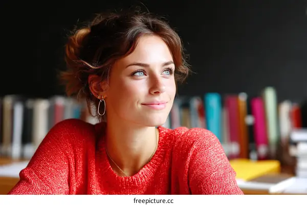 Thoughtful Woman in a Red Sweater