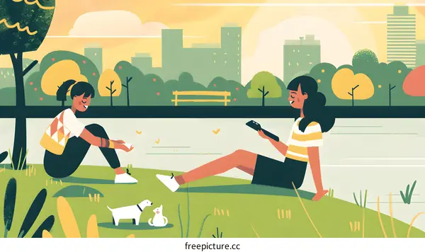 Two Friends Enjoying a Sunny Day in the Park