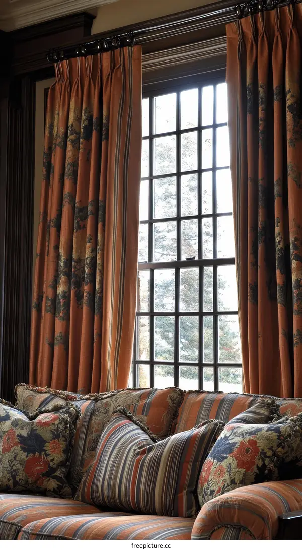 Classic Living Room with  Rustic Window Treatments