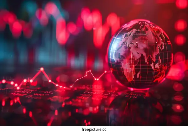 Red glowing globe with a graph in the background