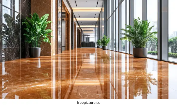 Modern Office Corridor with Polished Floor