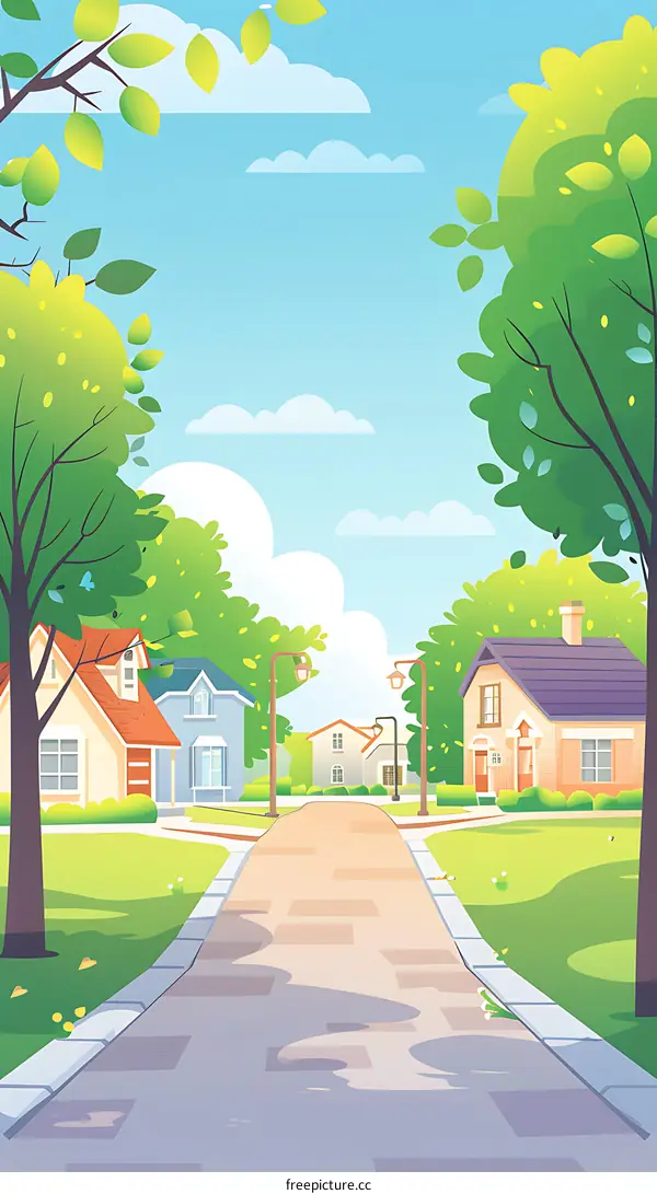 Summer Day Suburban Street with Houses