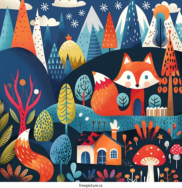 Fox in the Snowy Mountain Forest