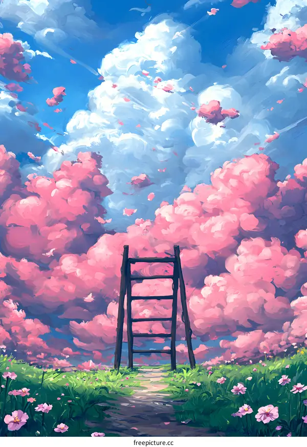 Ladder Leading to Pink Clouds Illustration