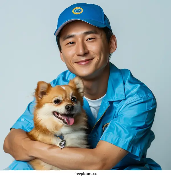 Asian man with a dog
