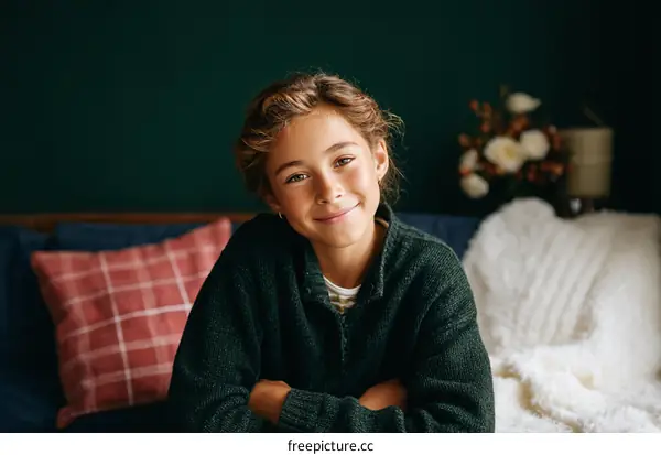 Smiling Girl in Cozy Setting