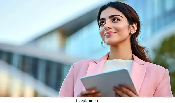 Business Woman Holding Tablet Outdoors