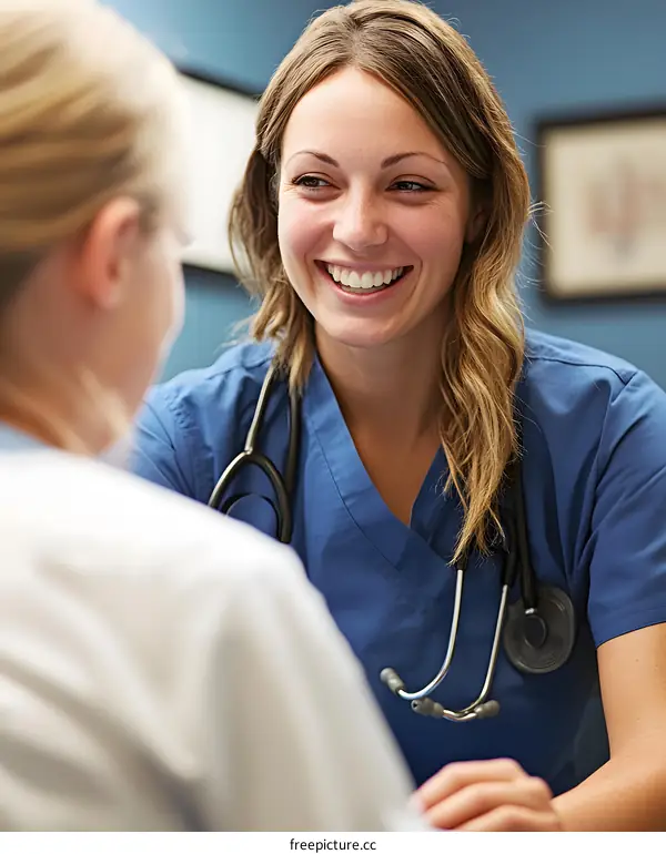Smiling Doctor Talking to Patient in Hospital Room