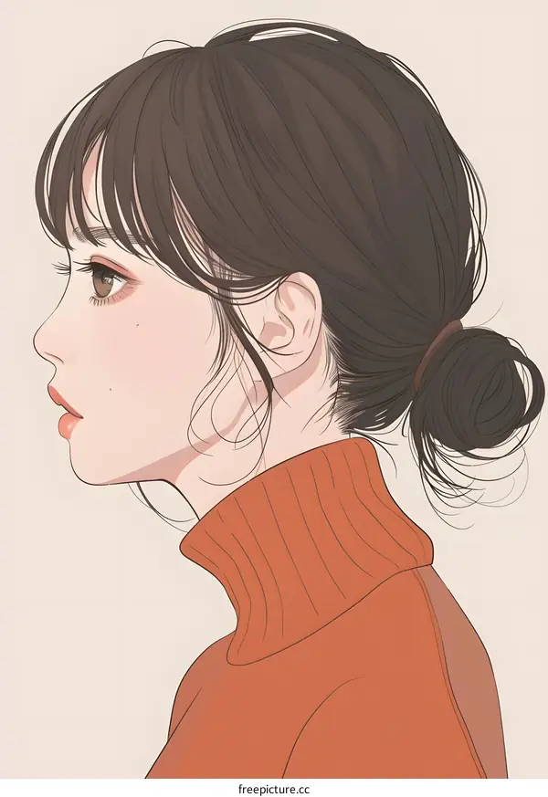 Side Profile Illustration of a Woman with Brown Hair