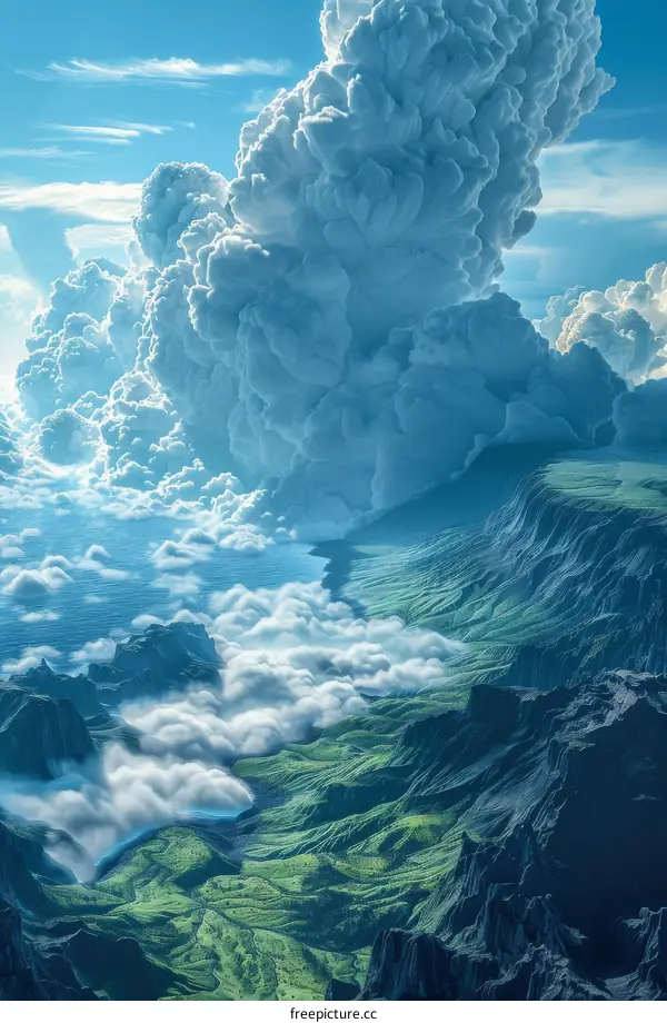 Spectacular Volcanic Eruption over Valley and Ocean