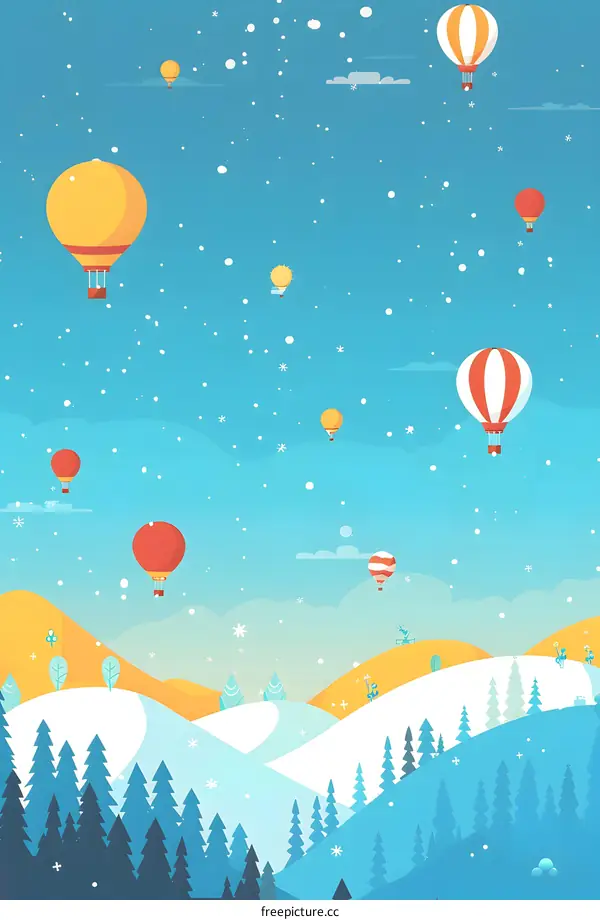 Winter Landscape With Hot Air Balloons