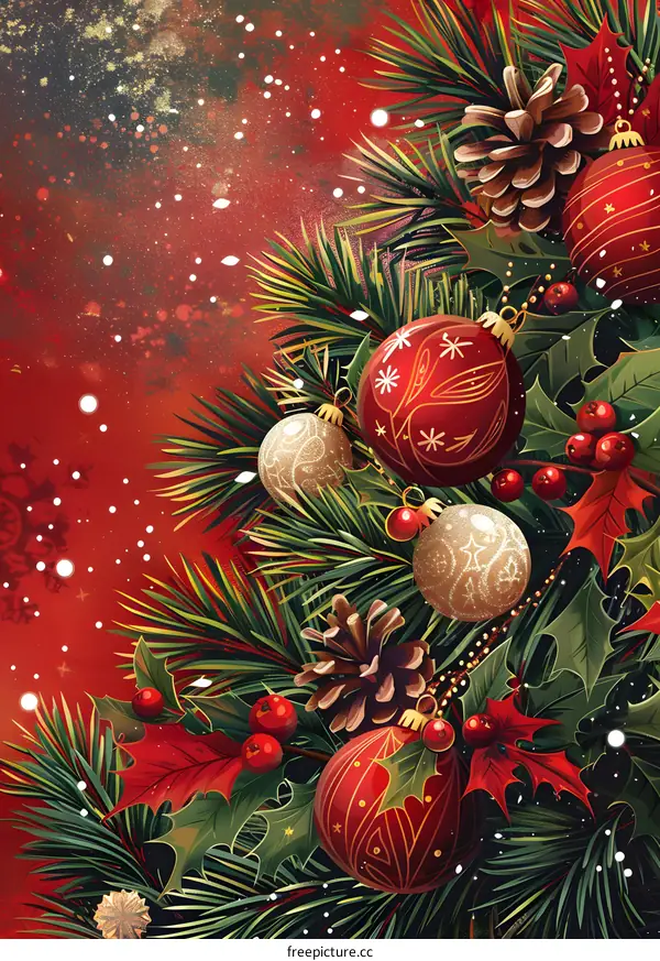 Christmas Tree With Ornaments And Pine Cones