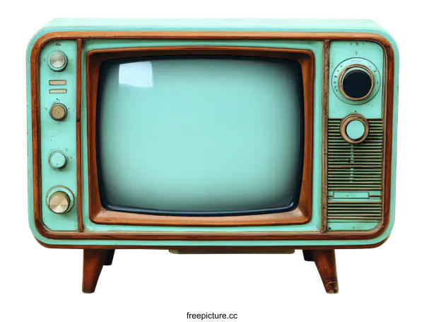 [Transparent Background PNG]Vintage Teal Television Set Retro Style