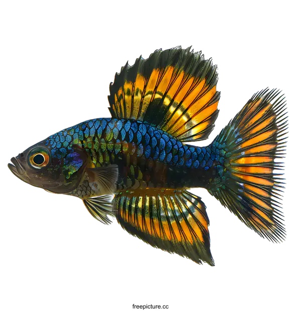 [Transparent Background PNG]A colorful fish with a blue and yellow tail