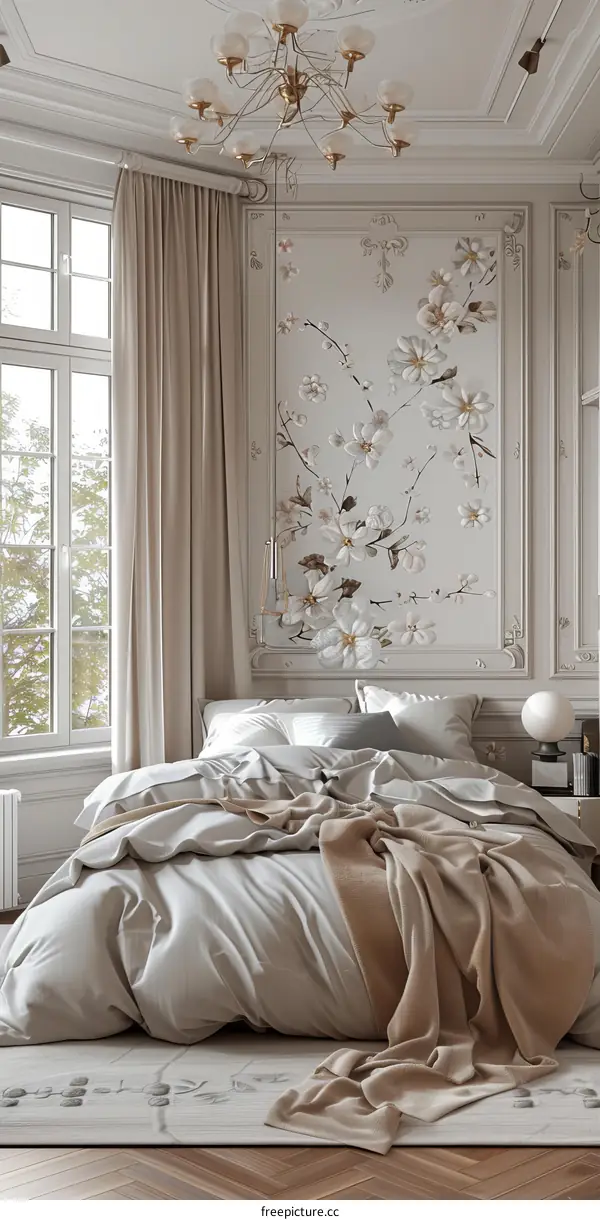 Elegant Bedroom Interior Design with Floral Wallpaper