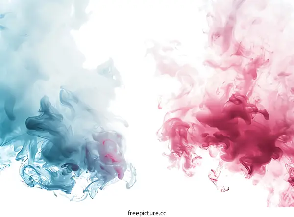 Abstract Blue And Red Ink Swirls On White Background