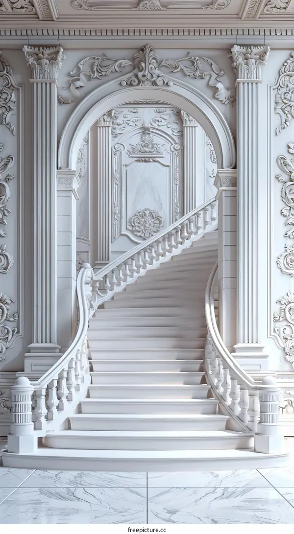 Elegant White Marble Staircase in a Grand Hall