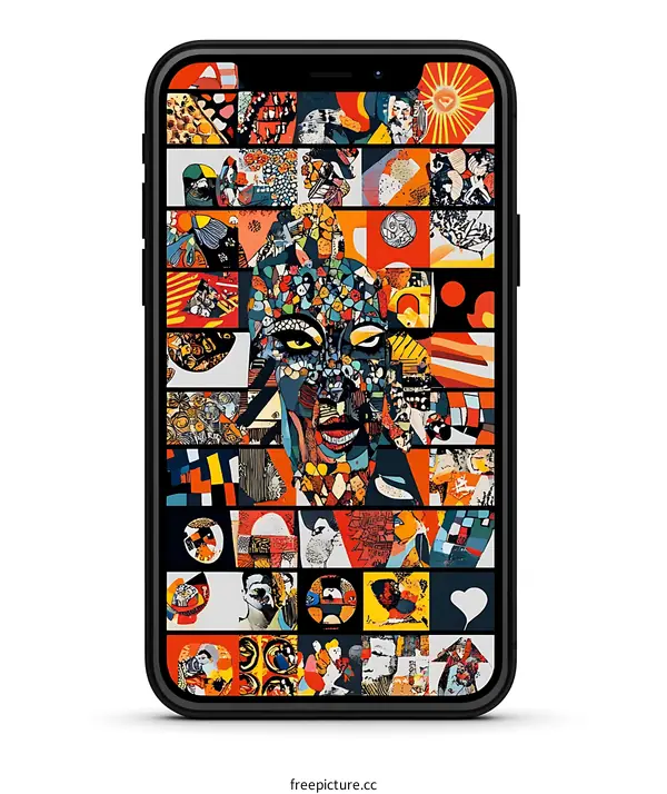 Abstract Art Collage on a Mobile Phone Screen