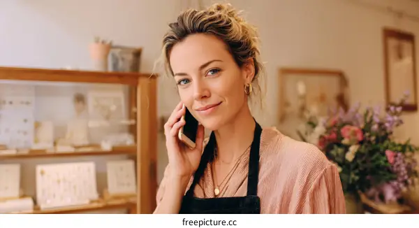 Woman talking on phone in jewelry store