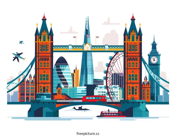 London Skyline Illustration With Famous Landmarks