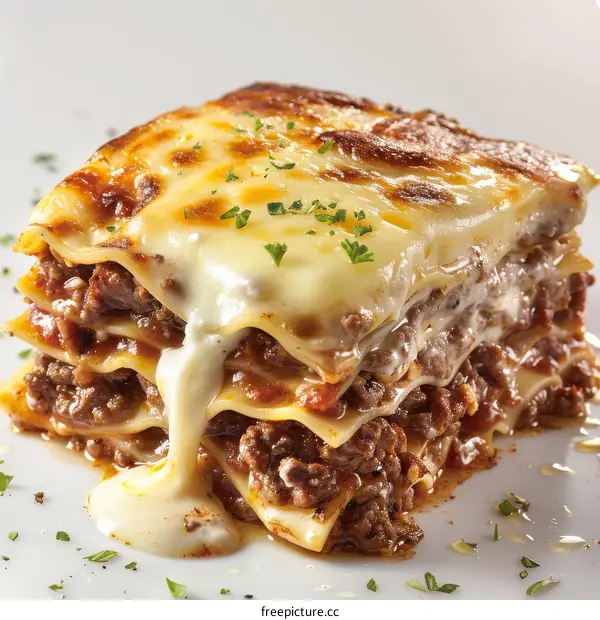 A cheesy lasagna on a plate