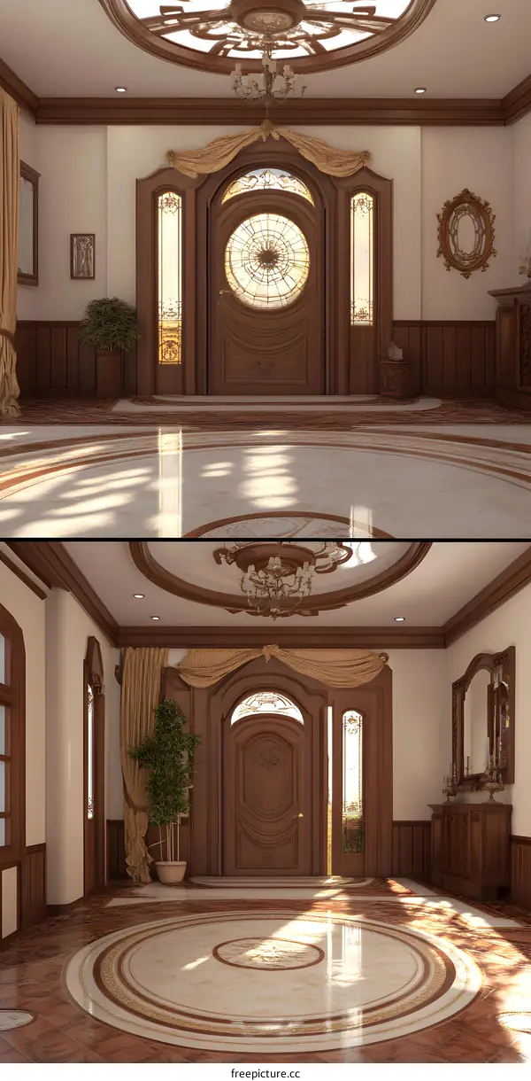 Luxury Interior Design with Ornate Doors and Circular Floor