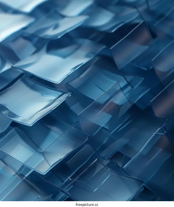 Abstract 3D rendering of blue translucent square tiles