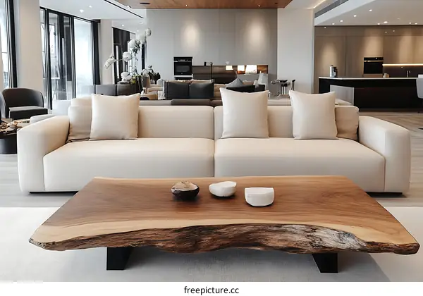 Modern Living Room Interior Design with Natural Wood Coffee Table