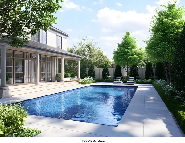 Luxury Backyard with Swimming Pool and Landscaping