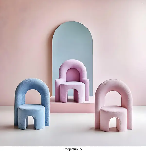 Three Colorful Unique Chairs in Minimalist Interior Design