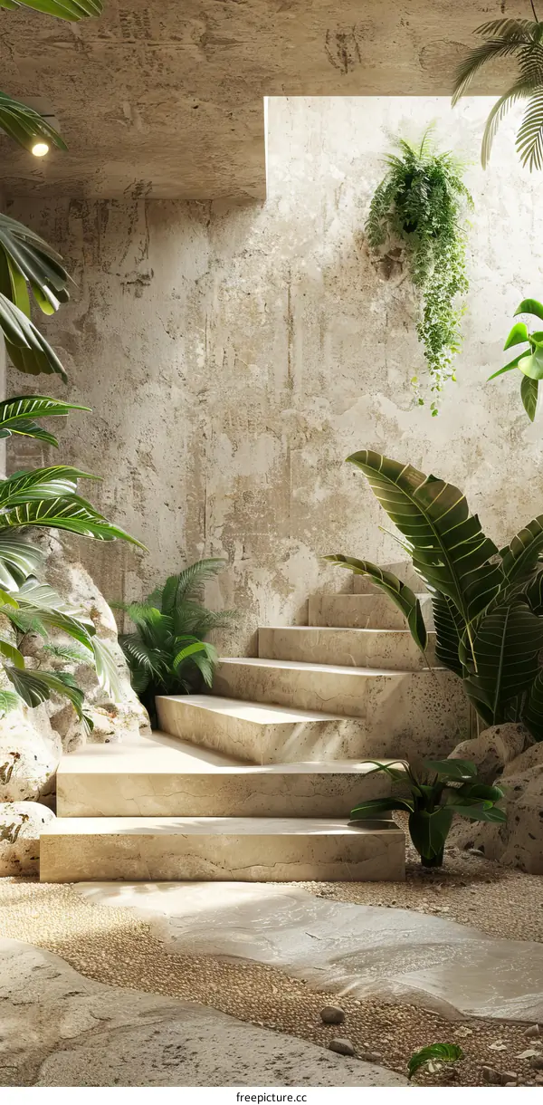 Stylish Staircase Decorated with Indoor Greens
