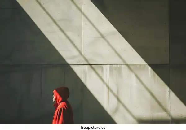 Man in Red Hoodie Walking in Sunlight